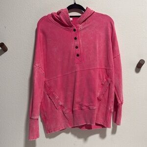 Zenana hot pink sweat hoodie size S acid wash